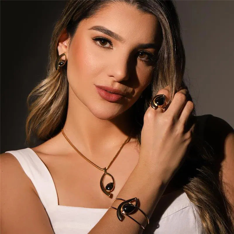 Possebon Joias Sortija, Tamaño Ajustable, Piedra Natural Hemamita, Brass Gold Plated