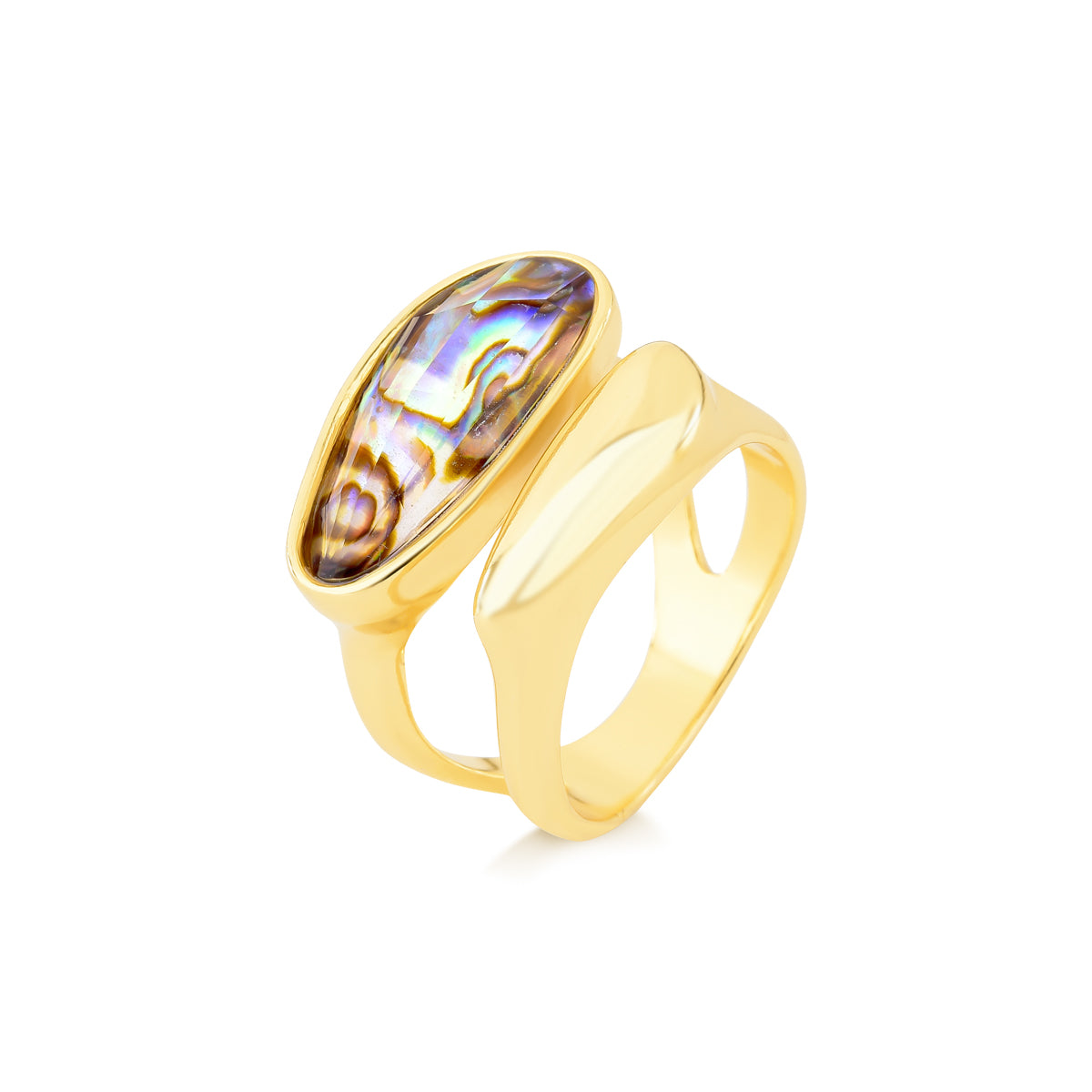 Possebon Joias Sortija, Size 7, Piedra Natural Abalone, Brass Gold Plated