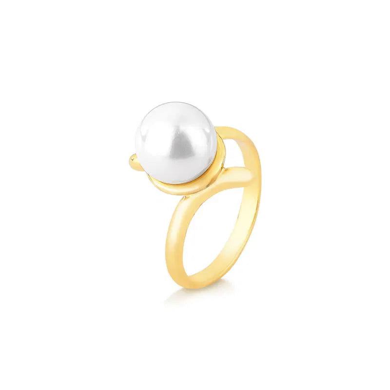 Possebon Joias Sortija, Tamaño Ajustable, Piedra Natural Perla Shell Blanca, Brass Gold Plated