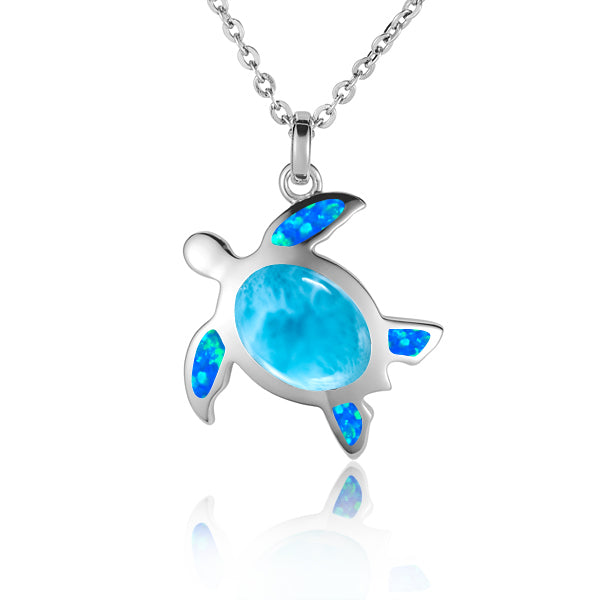 Larimar Turtle Charm Neckklace