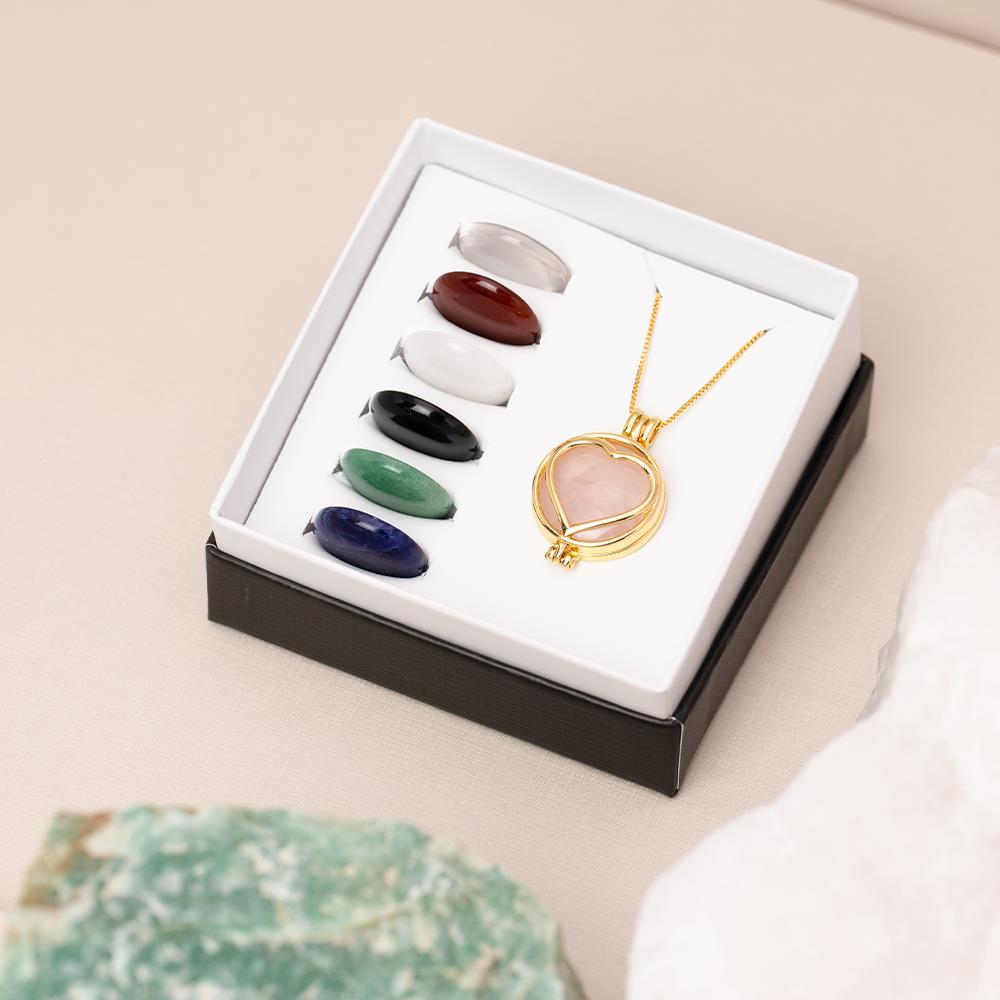 Possebon Joias Collar Charm Corazón, Piedra Natural Interchangeble, Brass Gold Plated