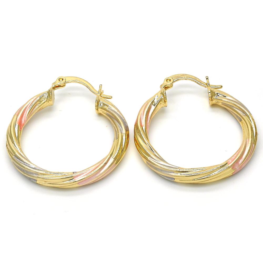 Pantallas Hoops Twist Tri-Color, Gold Filled