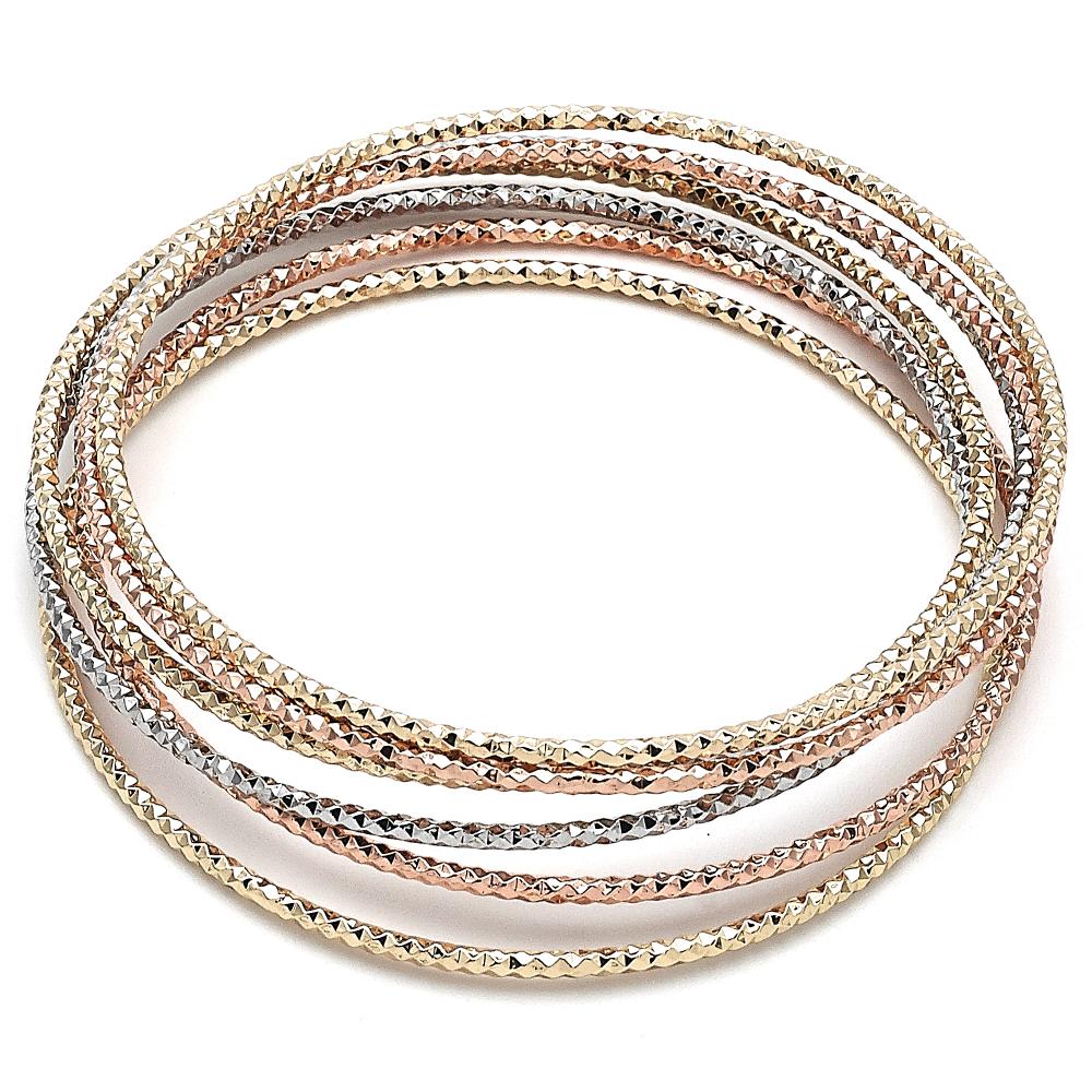 Pulsera Bangles Paquete, Diamond Cut Finas, Tri- Color, Gold Filled