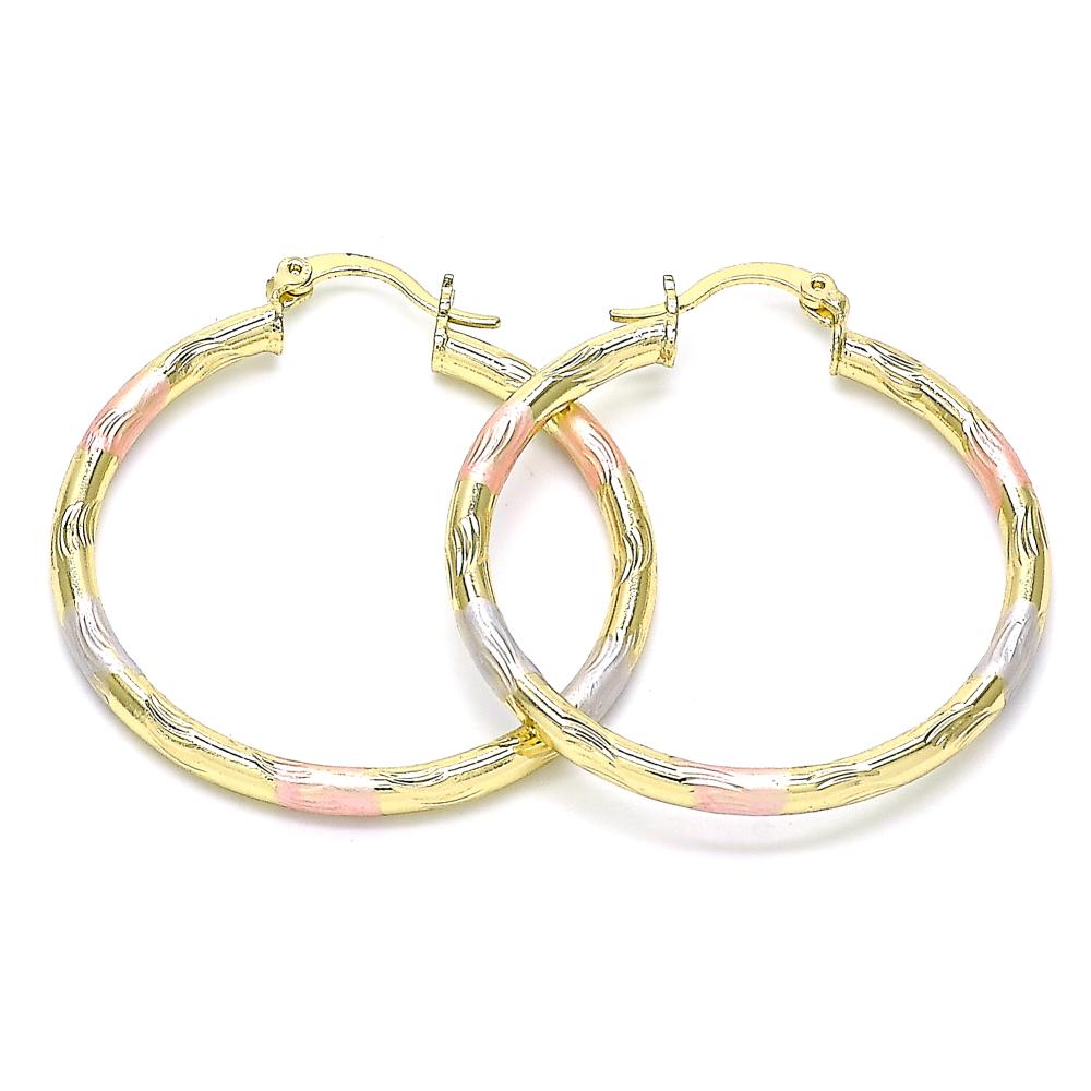 Argollas Hoops, Tri- Color, Relieve Liso Waves, Gold Filled