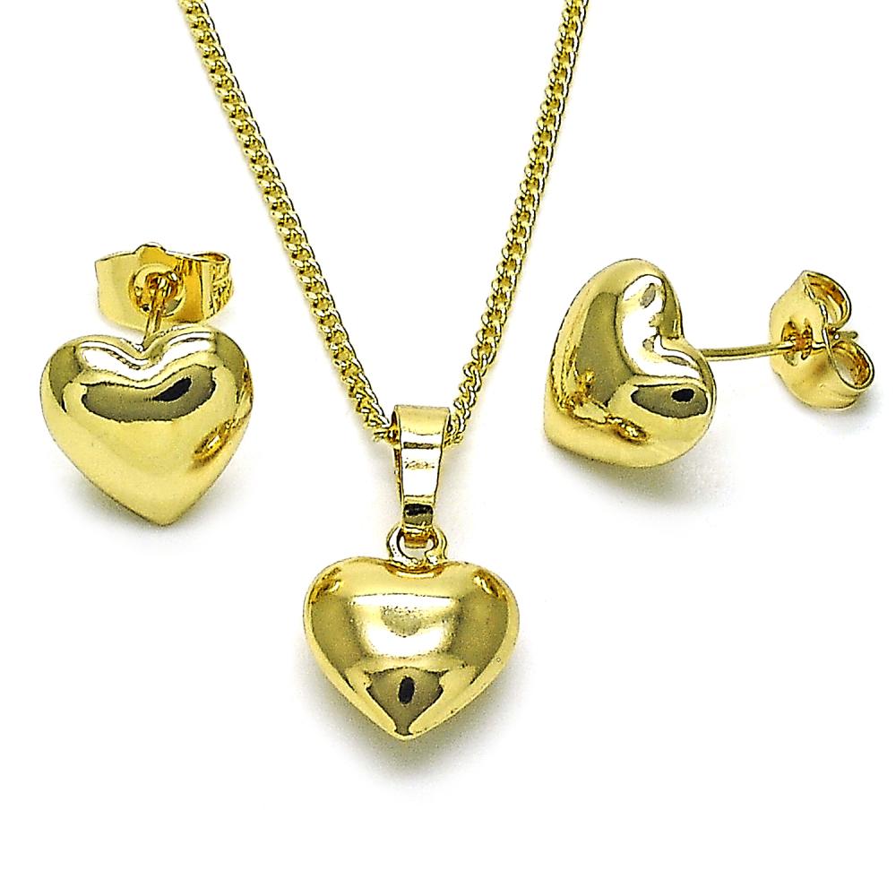 Set Collar/ Pantallas Corazón Puff, Gold Filled