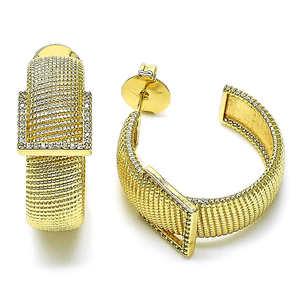 Pantallas Stud, Estilo Hoop, Zirconia Blanca, Gold Filled