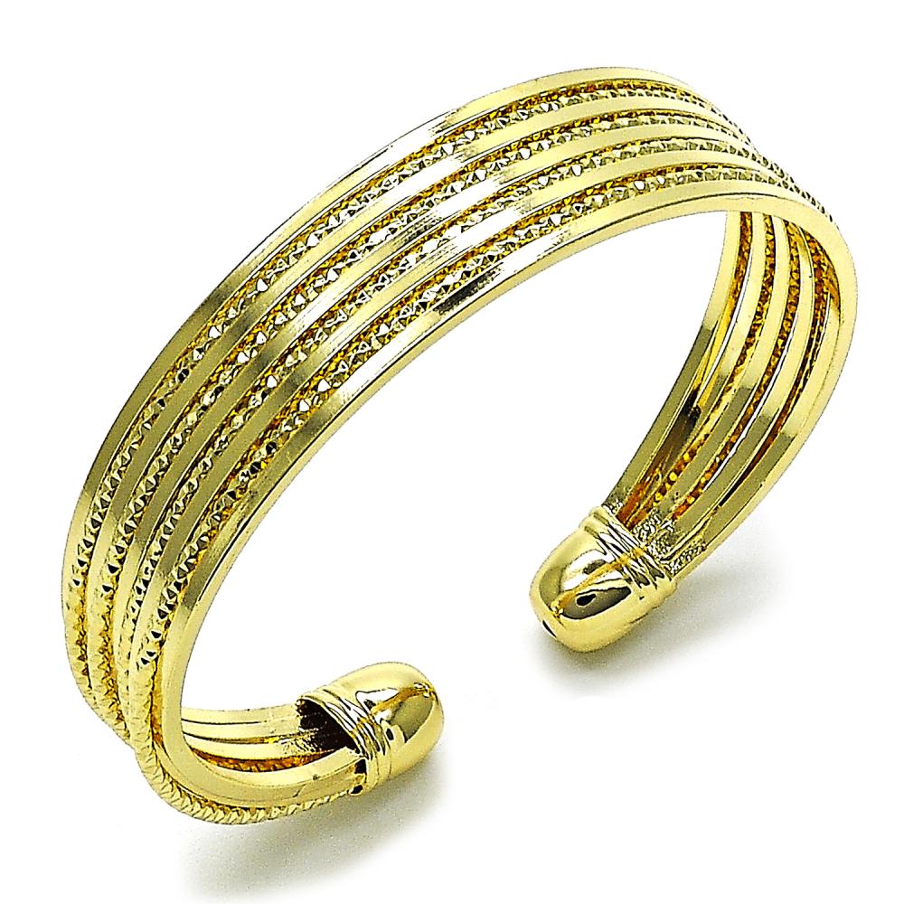 Pulsera Bangle, Multi- Effect, Diamond Cut y Lisa, Gold Filled