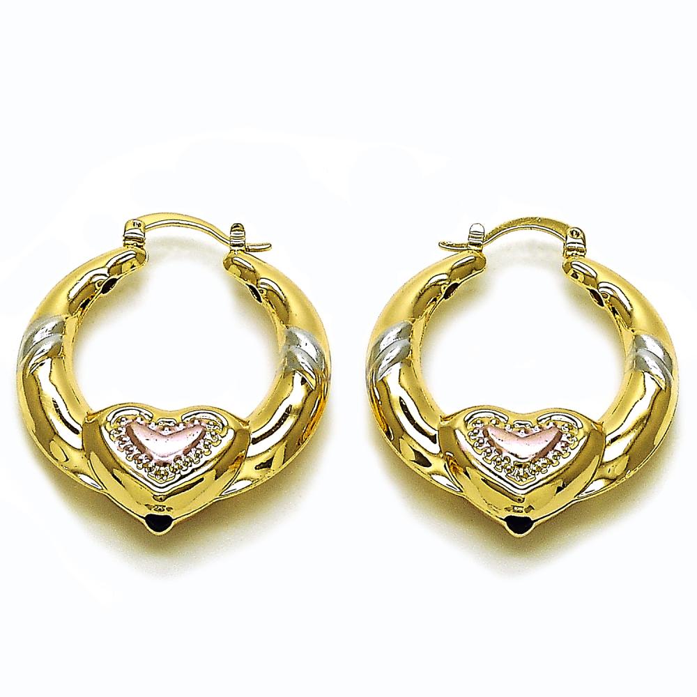 Argollas Puff, Corazón Rosado, Large, Gold Filled