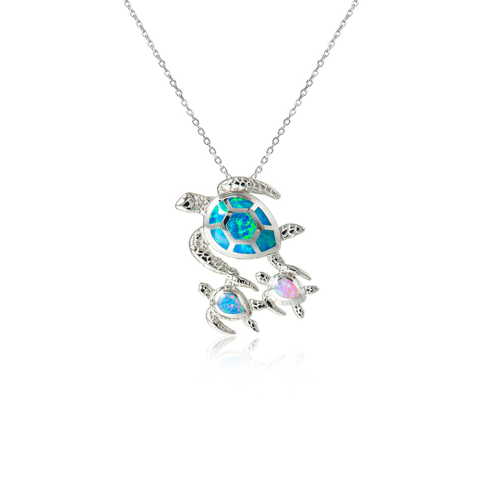 Laminar & Opal Three Turtles Necklace
