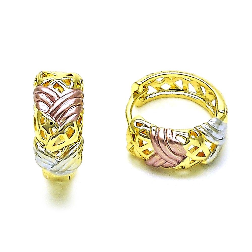 Aro Huggie corte diamante tricolor