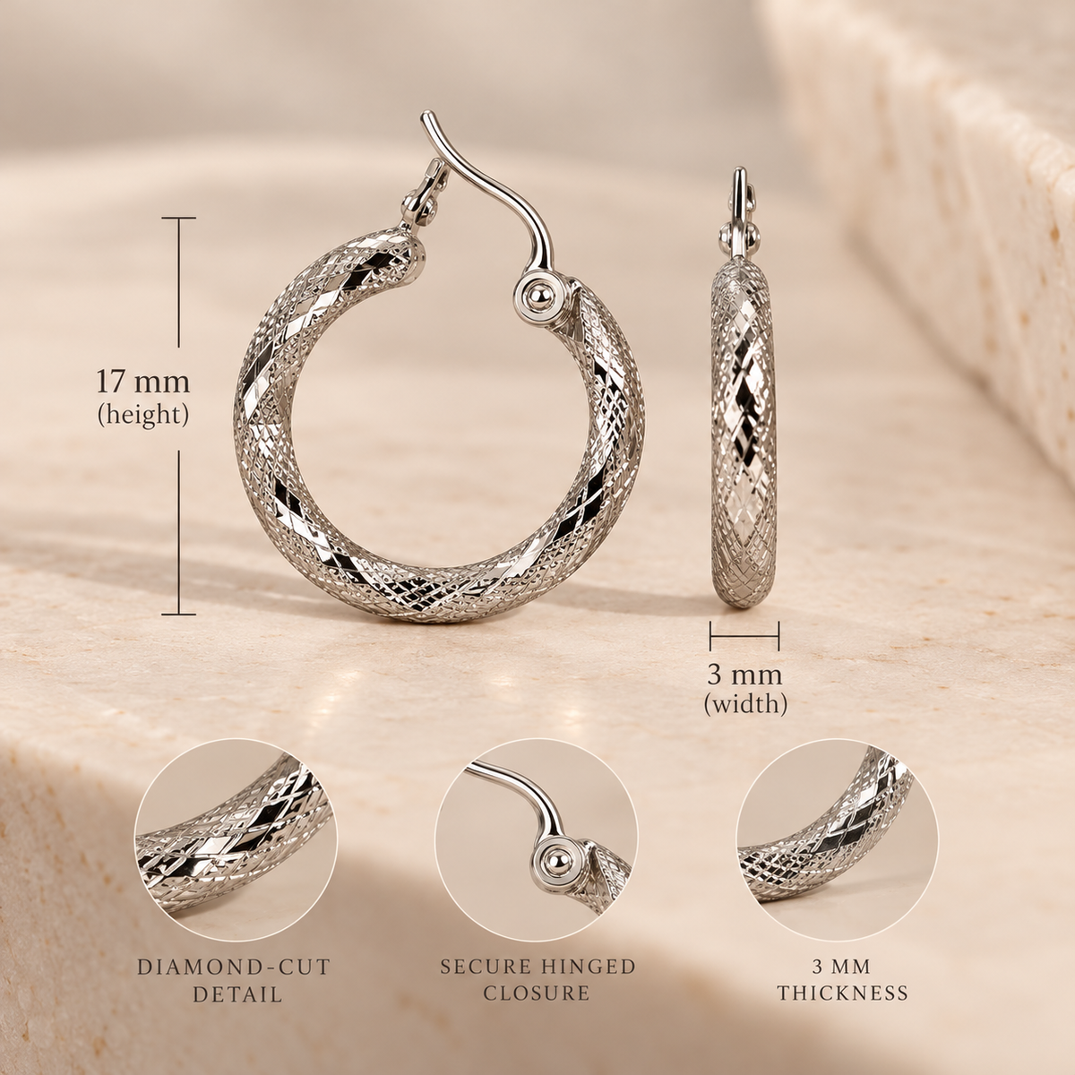 Argolla Oro Blanco 10kt Relieve- Diamond Cut Small