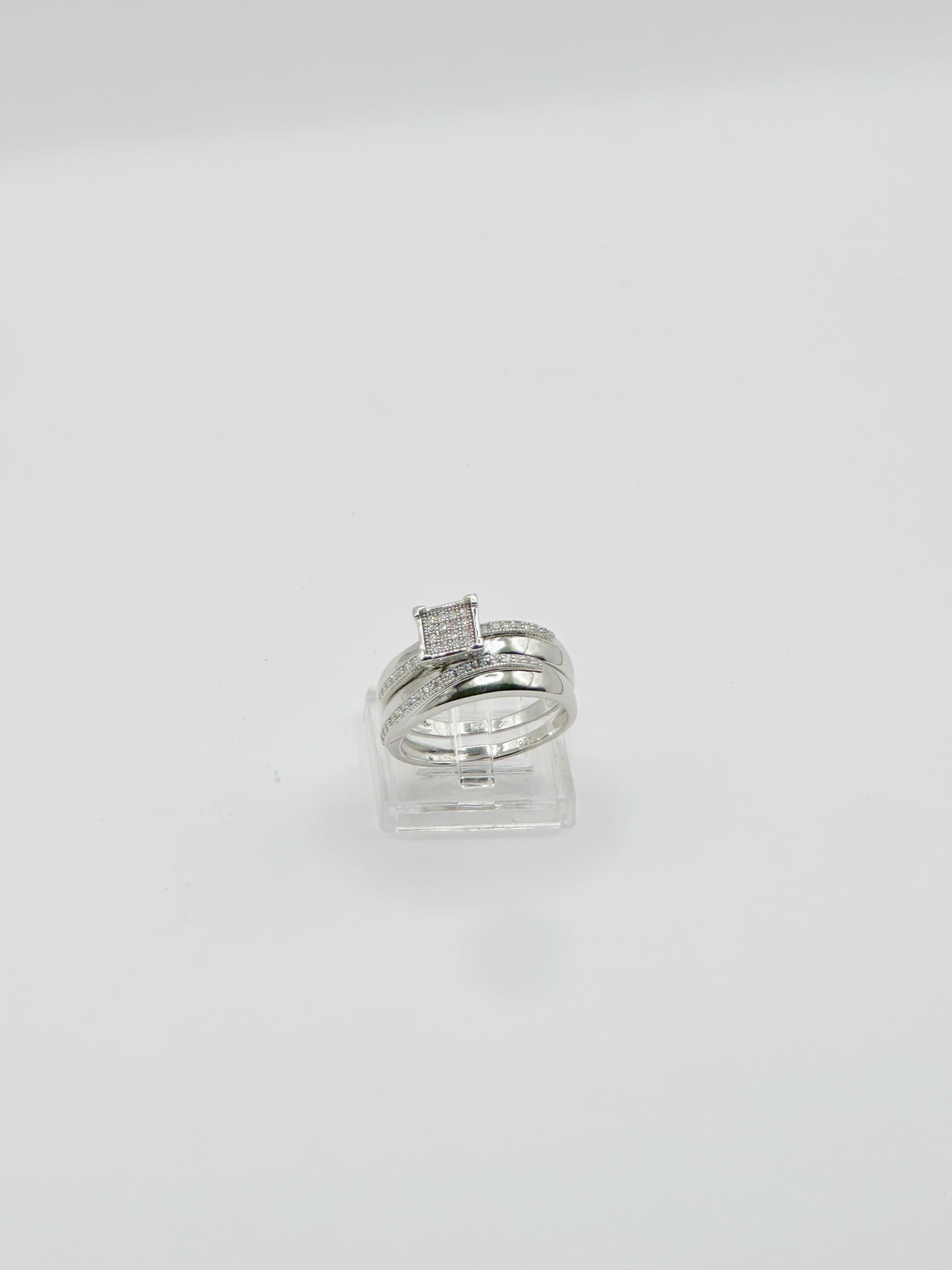 Sortija de Matrimonio Mujer, Duo, Size 8,1MM Micro Pave Zirconia, Plata 925