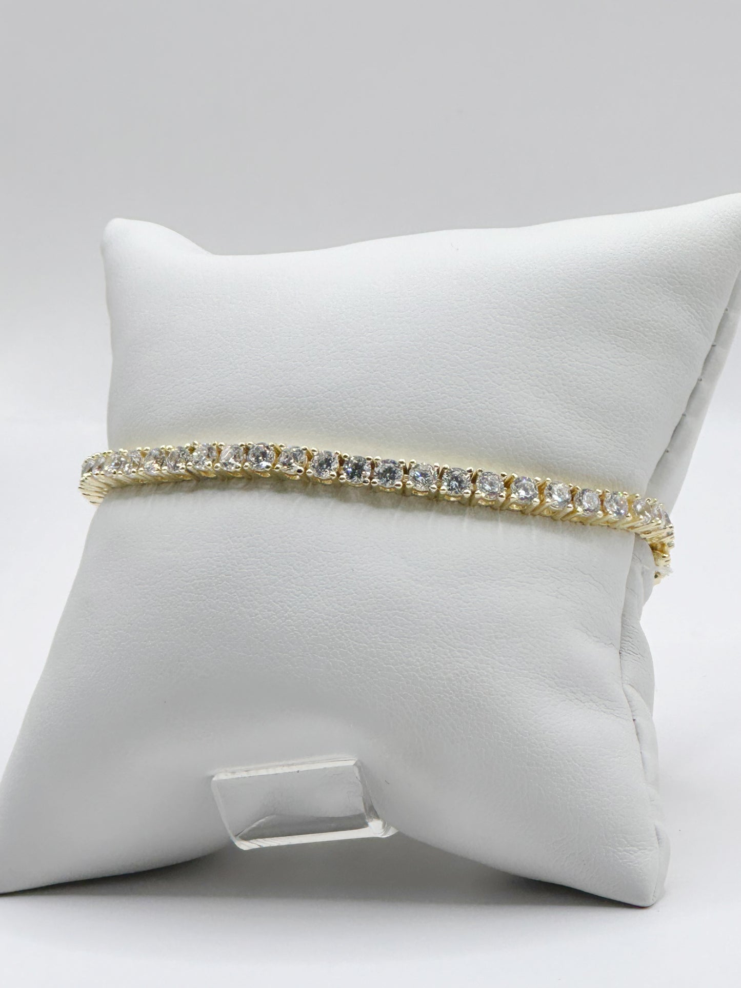 Pulsera Tennis, 3mm White Zirconia, Gold Plated, Plata 925