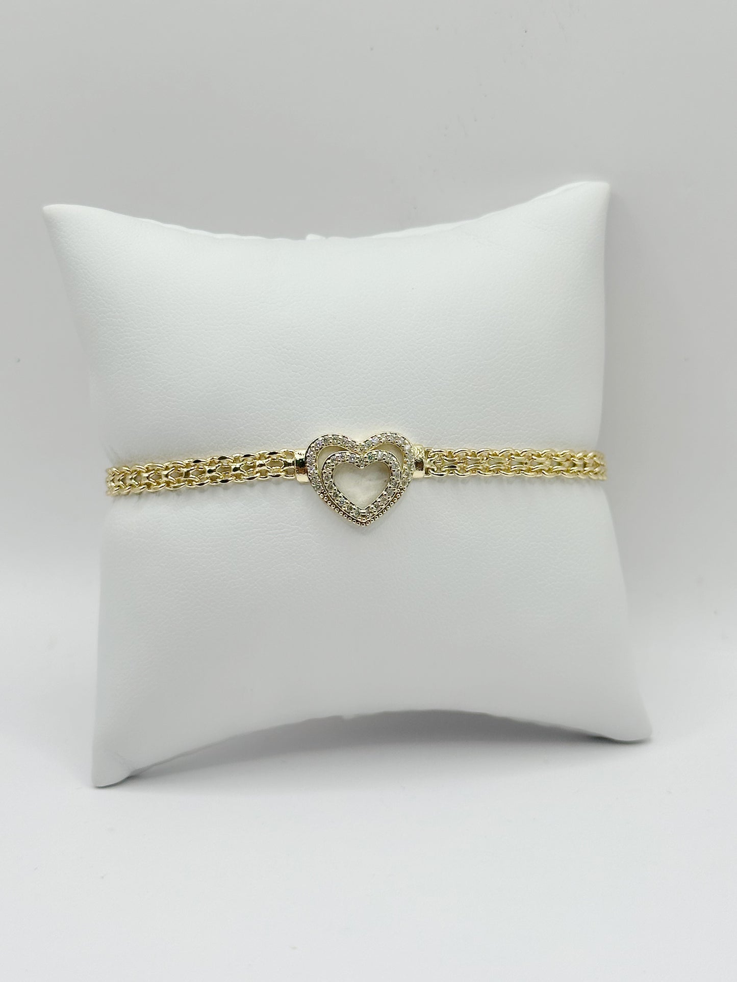 Heart and Bismark with White Micro Pave Gold Filled