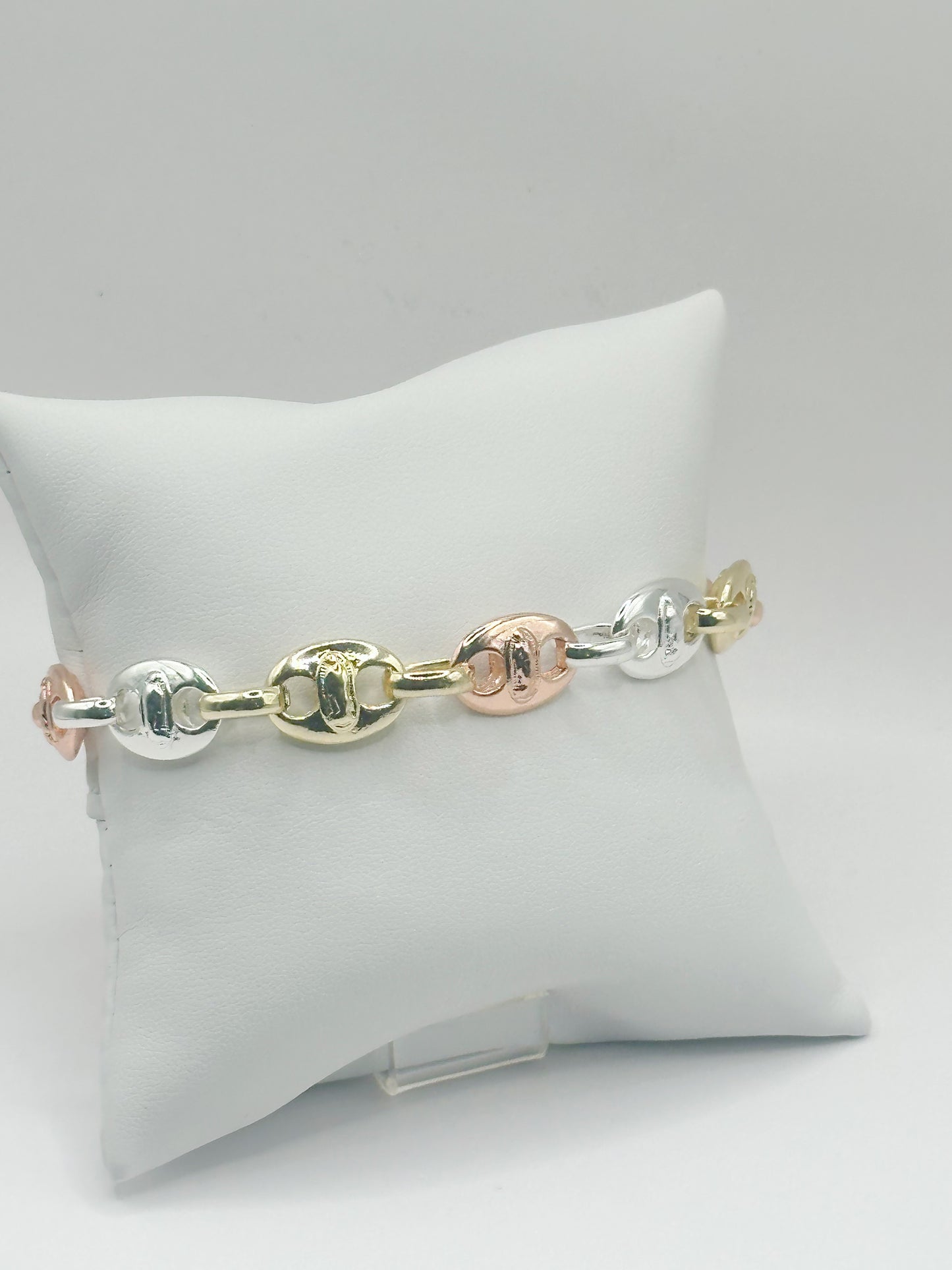 Puff Mariner and Guadalupe Style Bracelet Chain Tricolor Polished Finish Gold Filled
