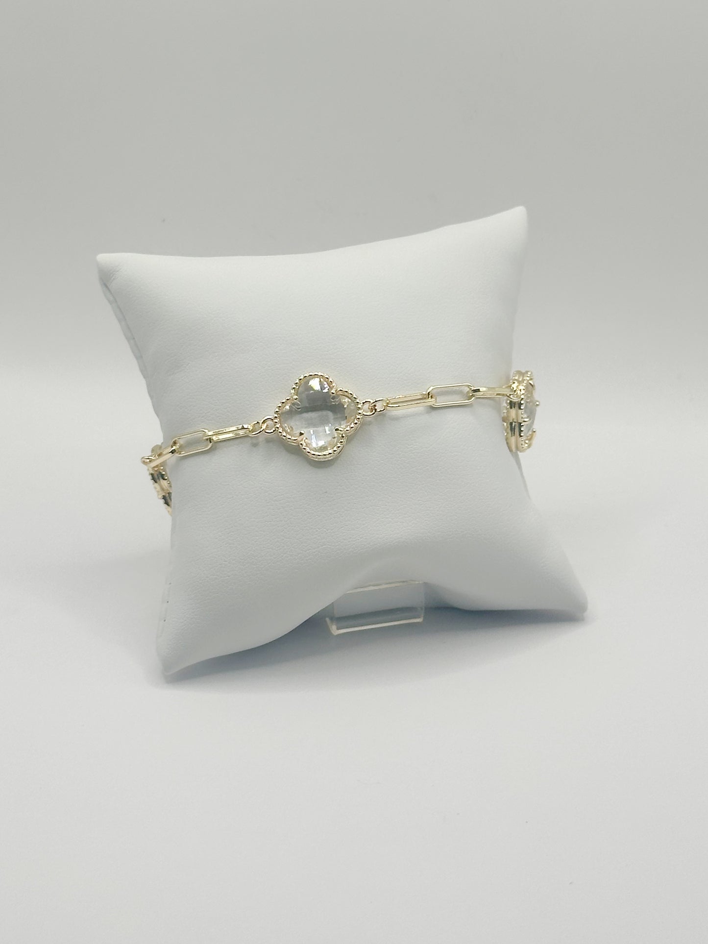 White Zirconia Paperclip Bracelet Gold Filled