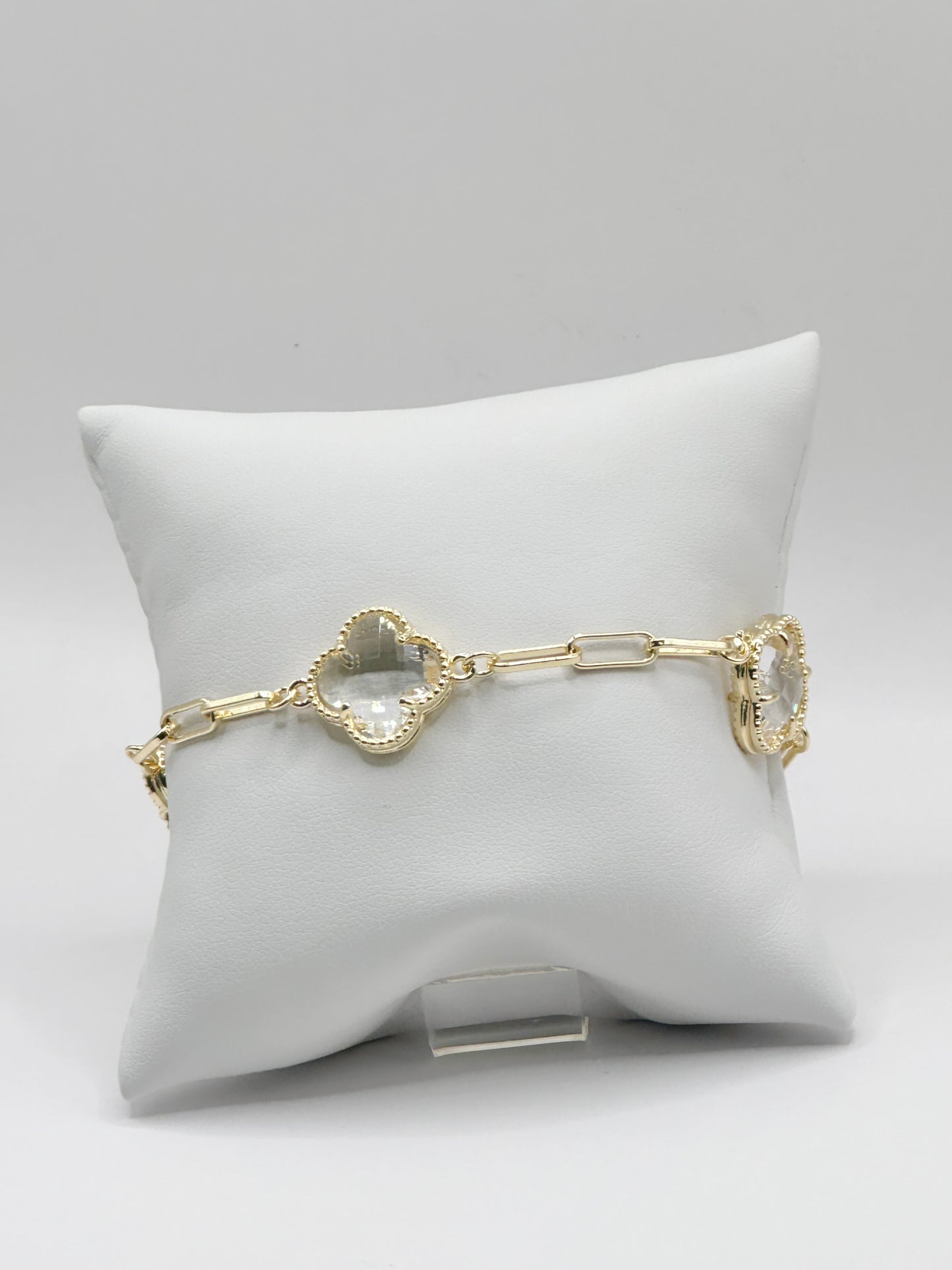 White Zirconia Paperclip Bracelet Gold Filled