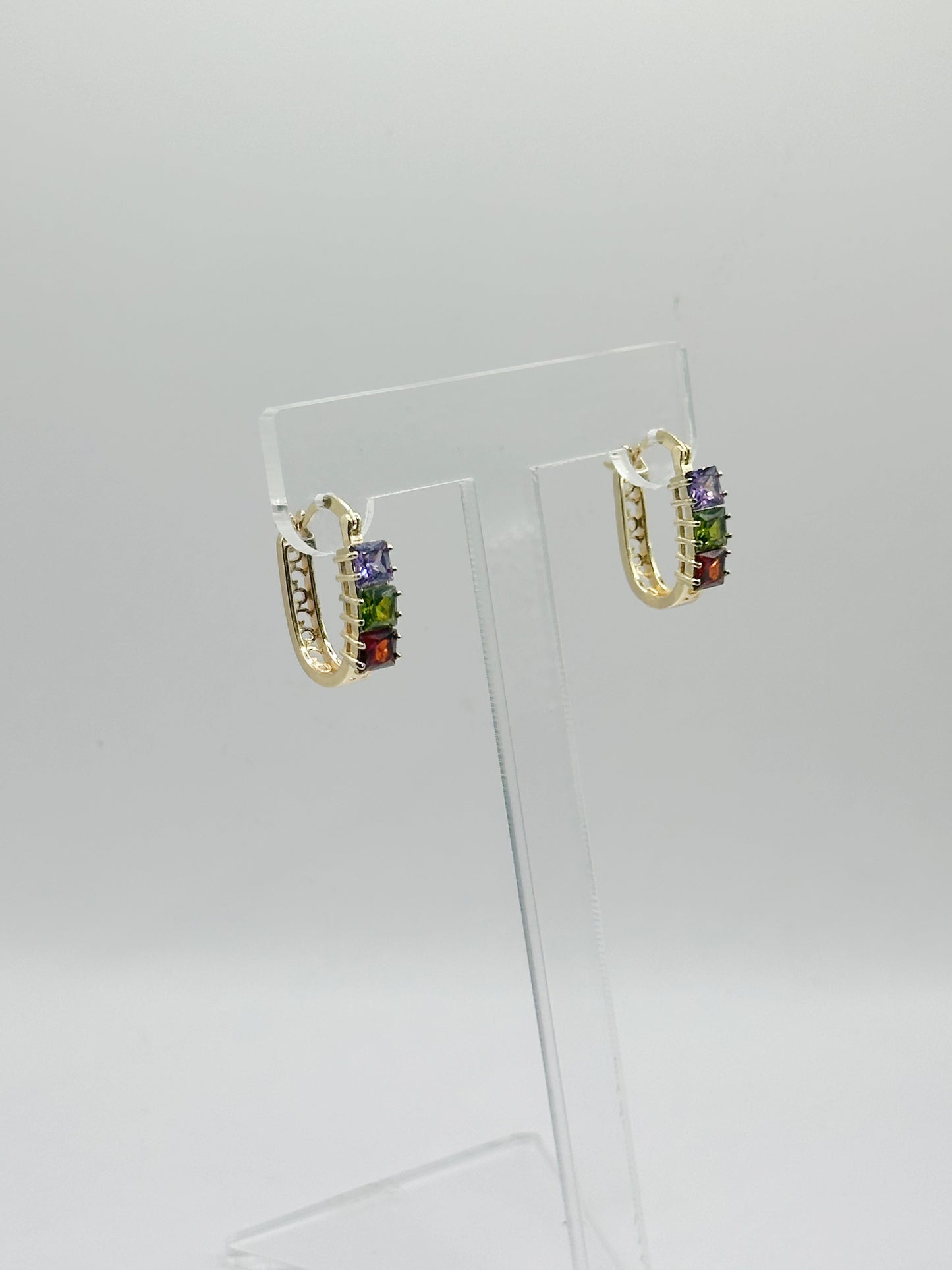 Small Hoop with Multicolor Cubic Zirconia Polished Golden Finish Gold Filled