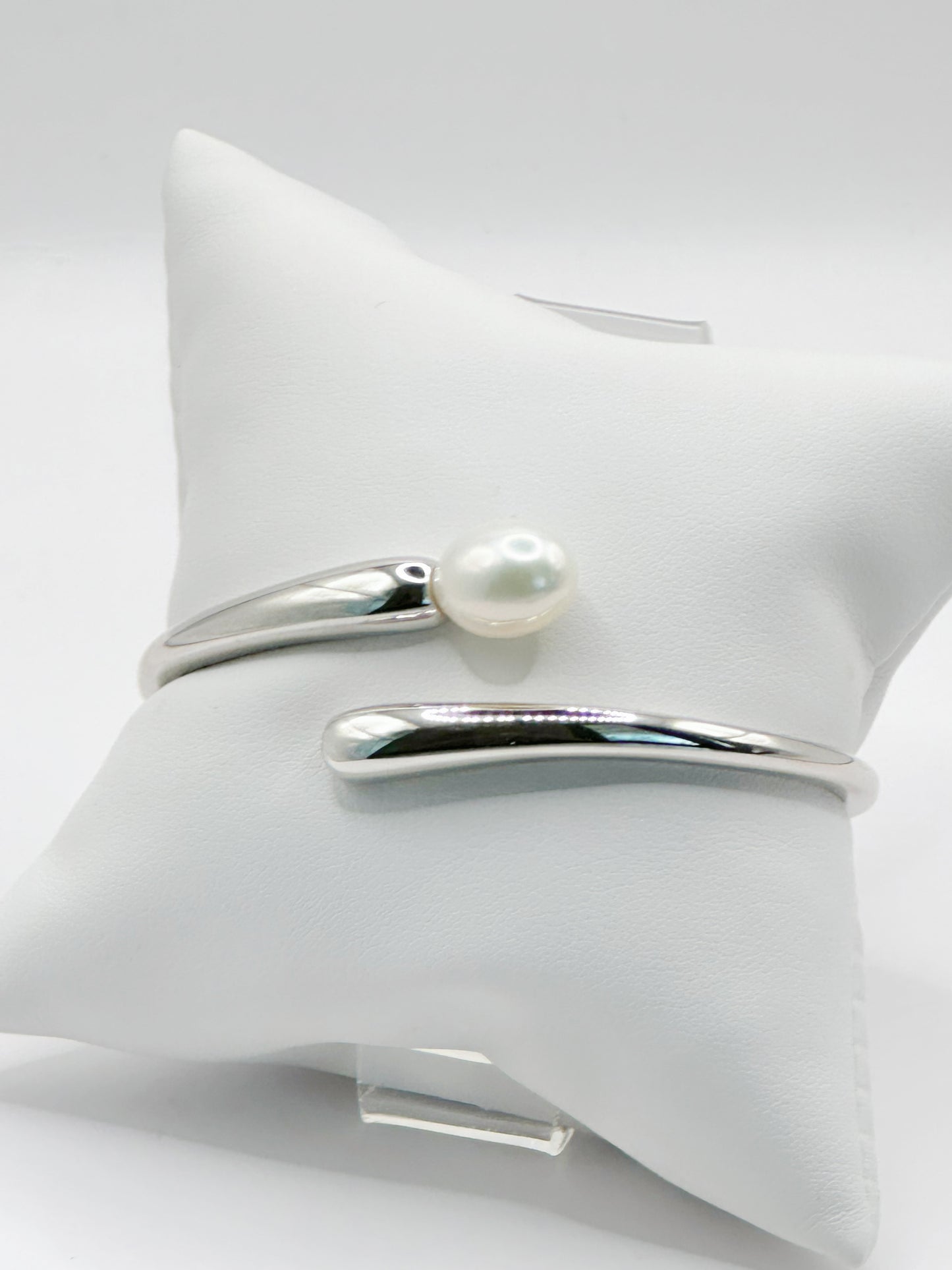 Pulsera Cuff con Perla, Plata 925, Rhodium Plated
