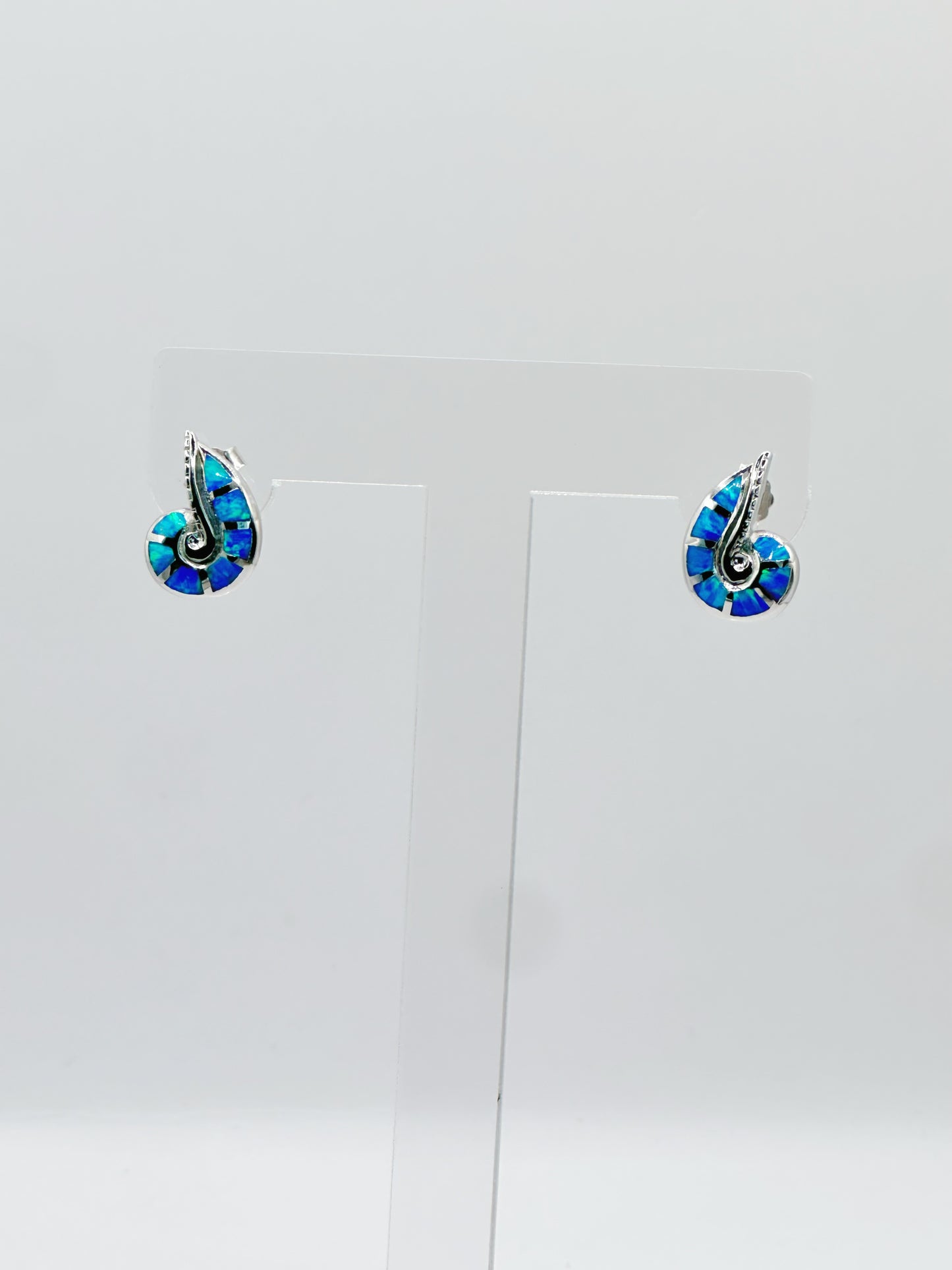 Pantallas Stud Charm Carcól, Ópalo Blue, Plata 925, Rhodium Plated, Cierre Mariposa