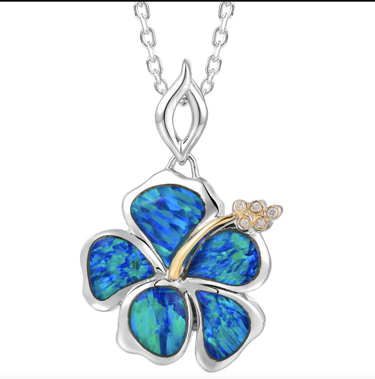 Opal Hibiscus Charm Necklace