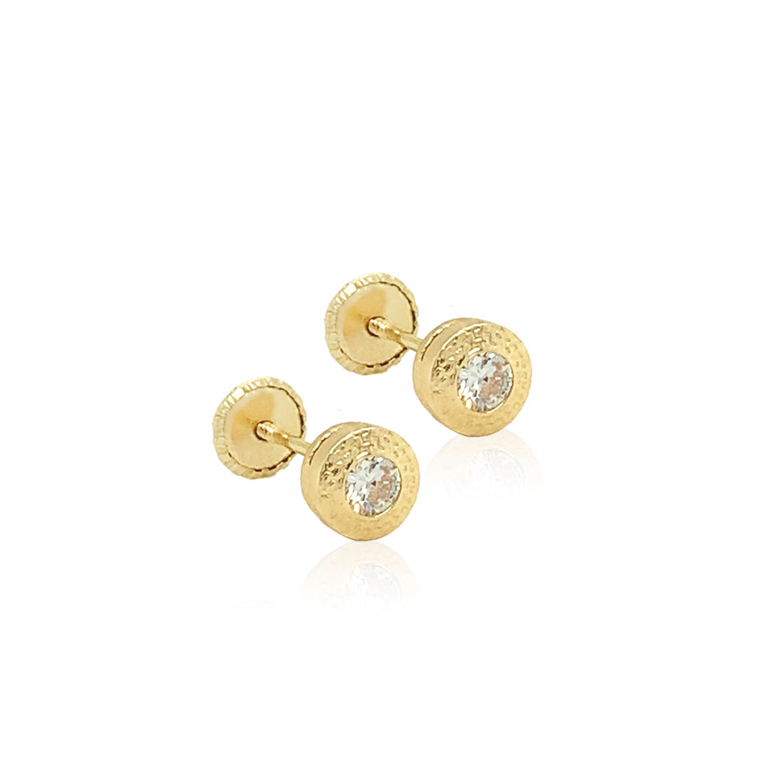 14K Spanish Screw Back Earrings: 5mm V-Style With Cubic Zirconia (CZ) in the Center.