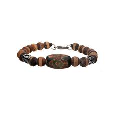 Tibetan Bead, with Frost Stripe Brown Agate Stone