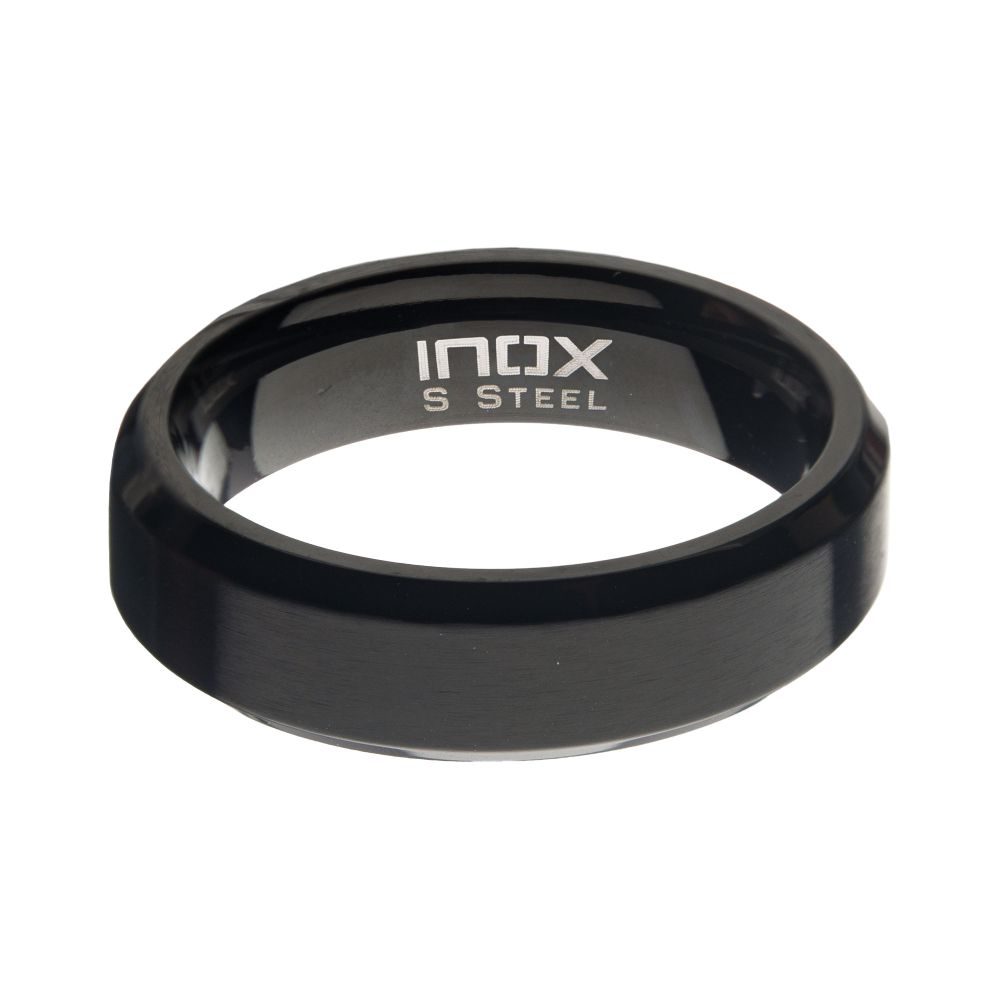 6mm Matte Stainless & Black IP Beveled Wedding Band Ring