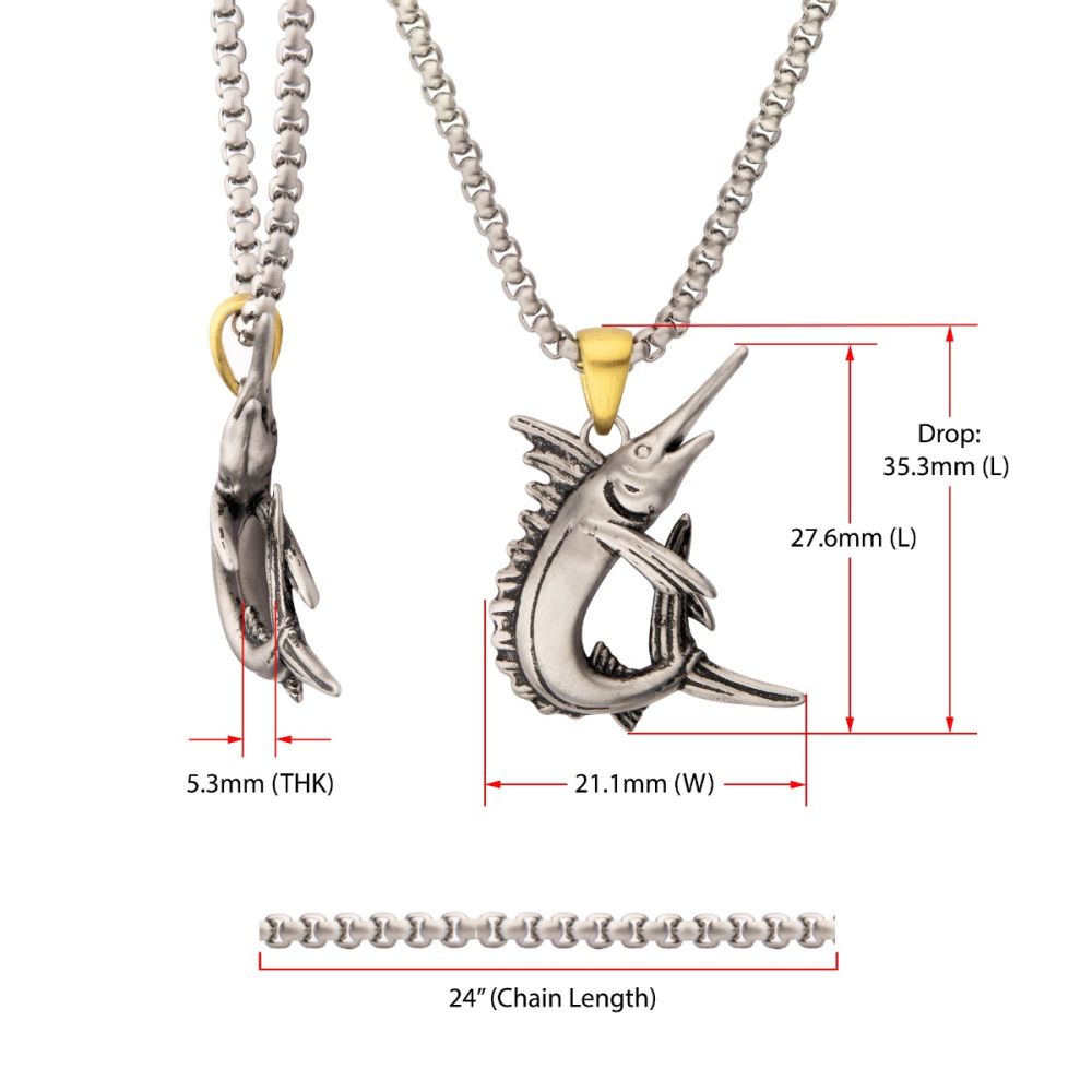 Antiqued Matte Finish Steel Marlin Pendant