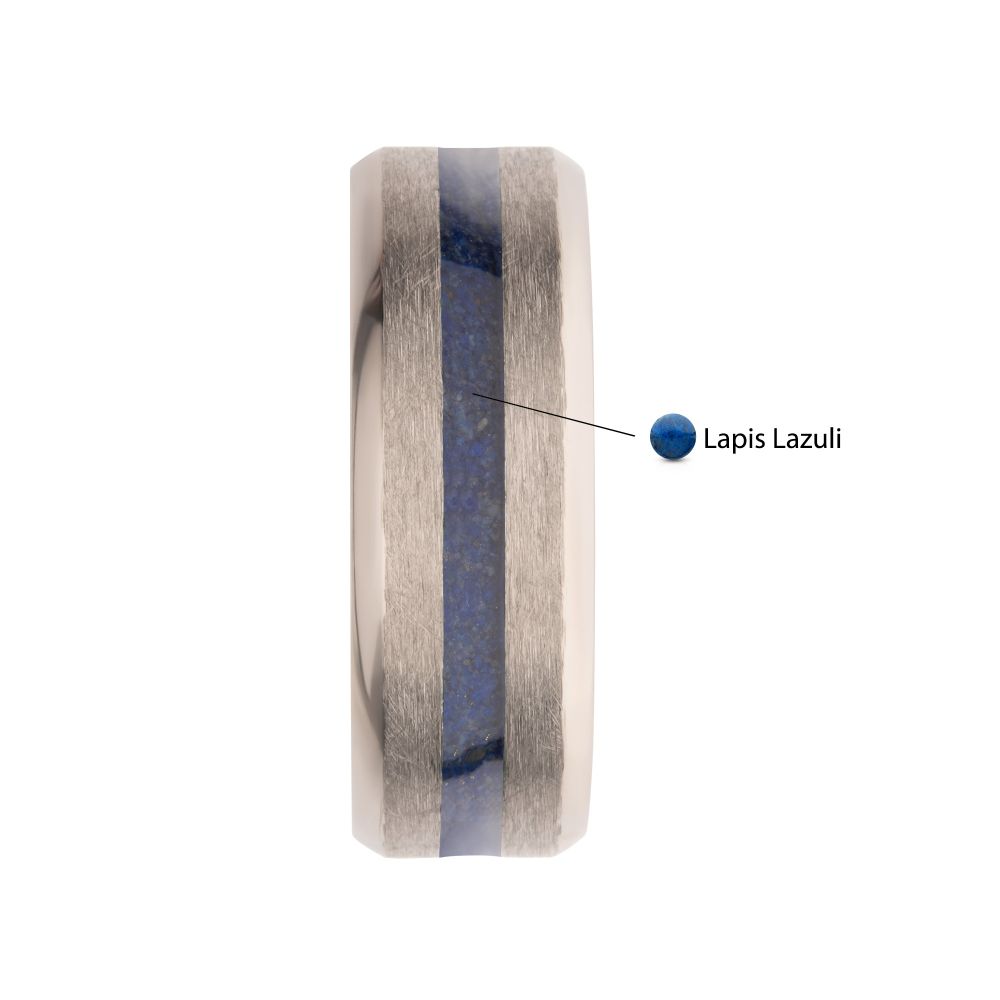 Matte Finish Titanium Lapis Lazuli Stone Inlay Comfort Fit Ring