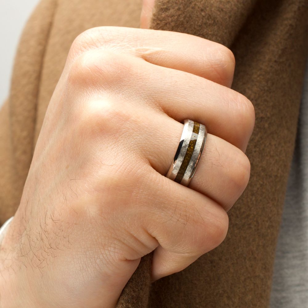 Matte Finish Titanium Tiger Eye Stone Inlay Comfort Fit Ring