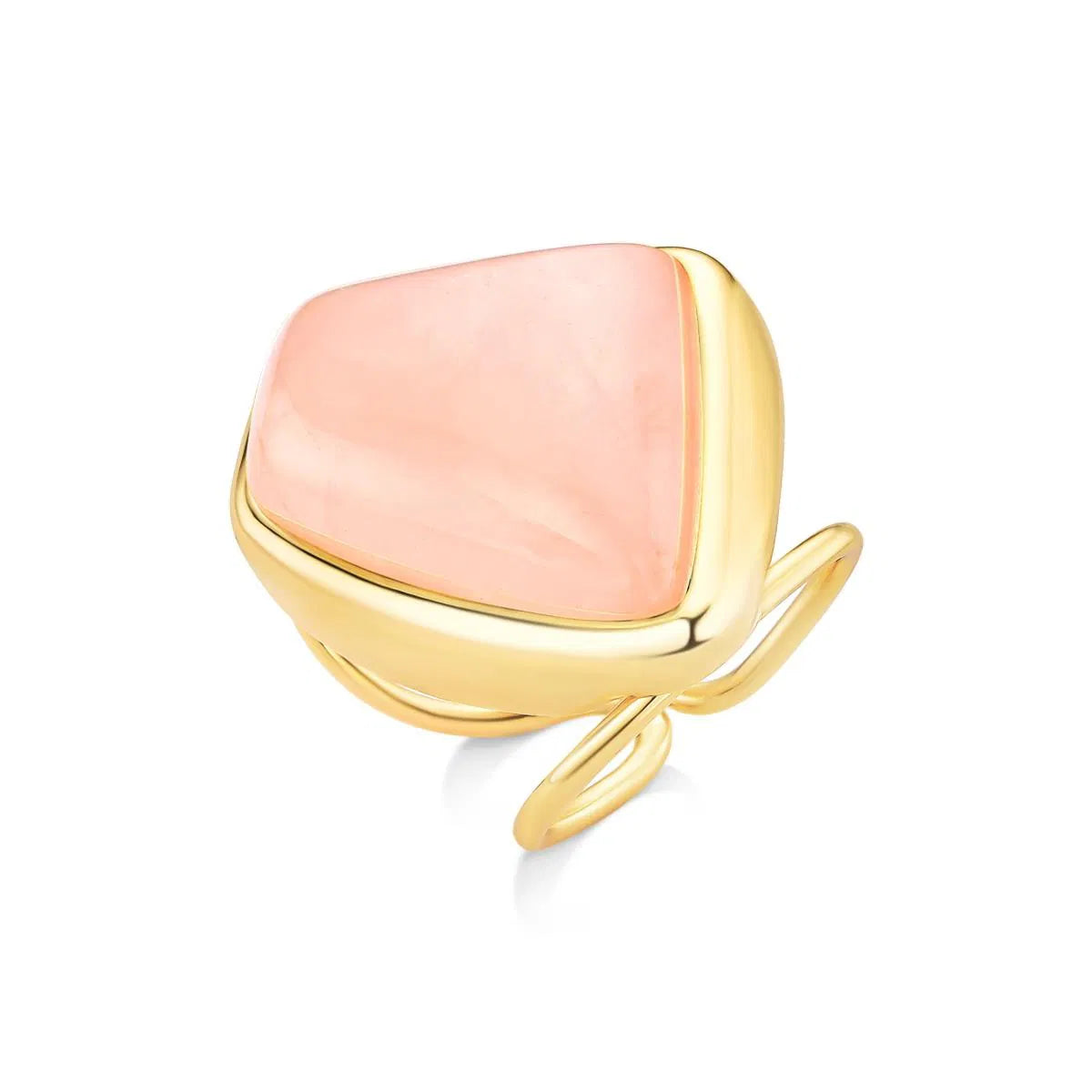 Possebon Joias Sortija, Size Ajustable, Piedra Natural Cuarzo Rosa , Brass Gold Plated