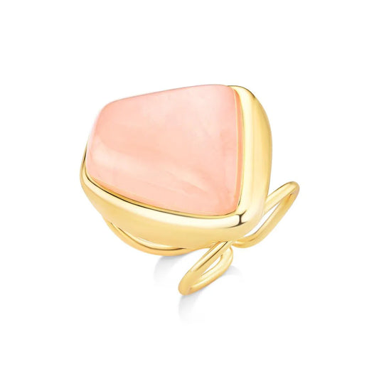 Possebon Joias Sortija, Size Ajustable, Piedra Natural Cuarzo Rosa , Brass Gold Plated