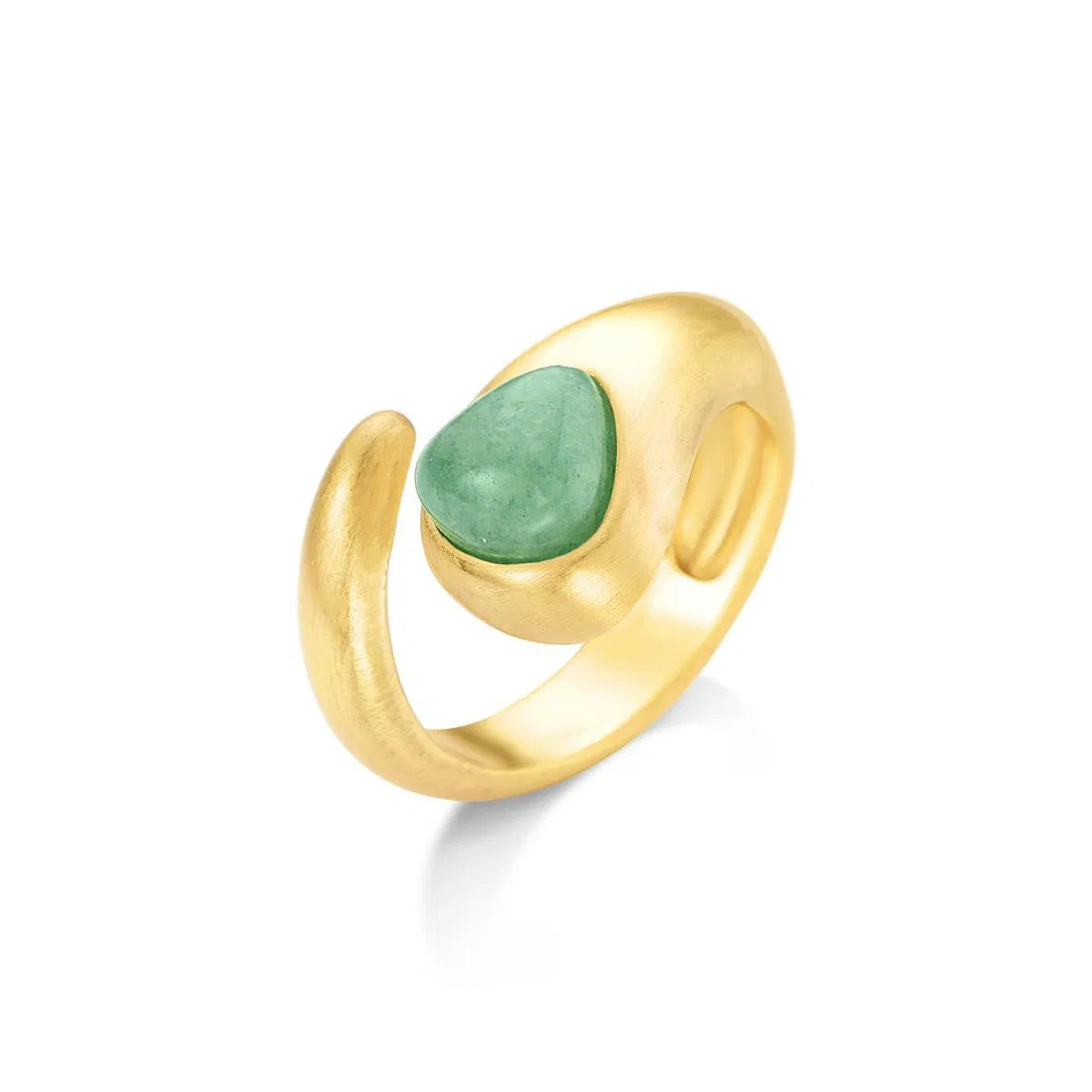 Possebon Joias Sortija, Tamaño Ajustable, Piedra Natural Cuarzo Verde, Brass Gold Plated