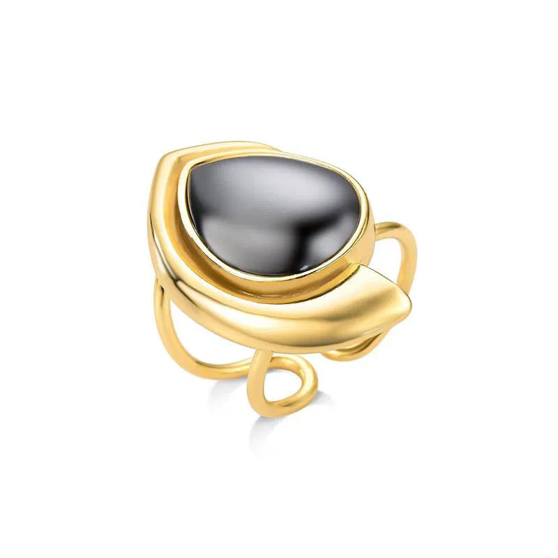 Possebon Joias Sortija, Tamaño Ajustable, Piedra Natural Hemamita, Brass Gold Plated