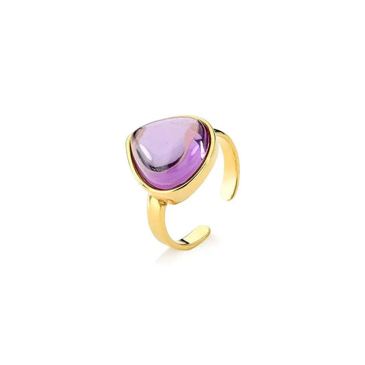 Possebon Joias Sortija, Tamaño Ajustable, Piedra Natural Amatista, Brass Gold Plated