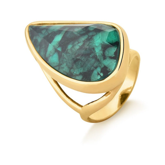 Possebon Joias Sortija, Size 10, Piedra Natural Esmeralda, Brass Gold Plated