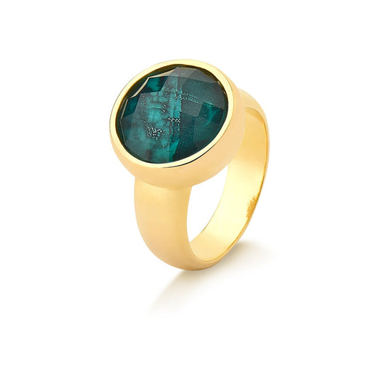 Possebon Joias Sortija, Size 7, Piedra Natural Esmeralda, Brass Gold Plated