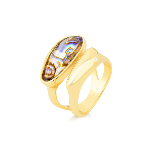 Possebon Joias Sortija, Size 7, Piedra Natural Abalone, Brass Gold Plated