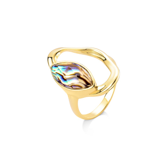 Possebon Joias Sortija, Size 7, Piedra Natural Abalone, Brass Gold Plated