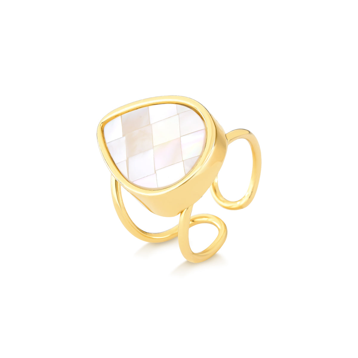 Possebon Joias Sortija, Size Ajustable, Piedra Natural Mosaíco Madre Perla, Brass Gold Plated