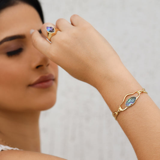 Possebon Joias Brazalete, Piedra Natural Abalone, Brass Gold Plated