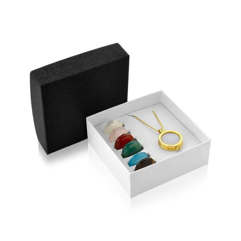 Possebon Joias Collar Charm Árbol de la Vida Reversible, Piedra Natural Interchangeble, Brass Gold Plated