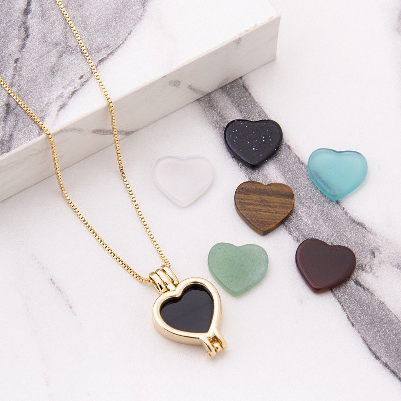Possebon Joias Collar Charm Corazón Small, Piedra Natural Interchangeble, Brass Gold Plated
