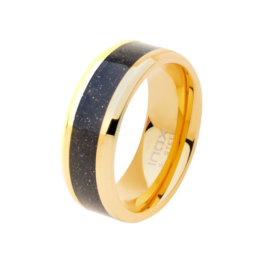 18Kt Gold IP Genuine Blue Sandstone Inlay Ring