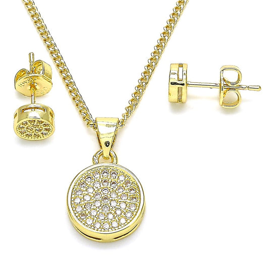 Set Collar/Pantalla Charm Círculo Zirconia Blanca, Fancy, Gold Filled