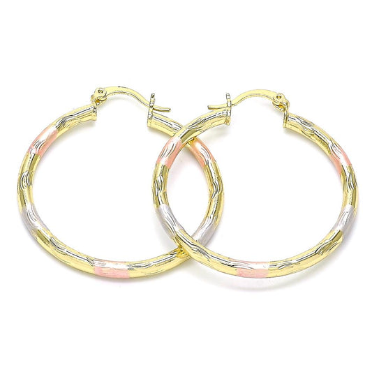 Argollas Hoops, Tri- Color, Relieve Liso Waves, Gold Filled