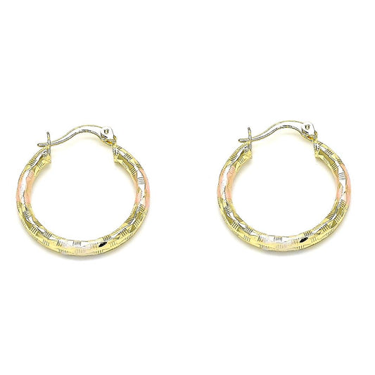 Medium Hoop Tricolor Diamond Cutting Finish, Gold Filled