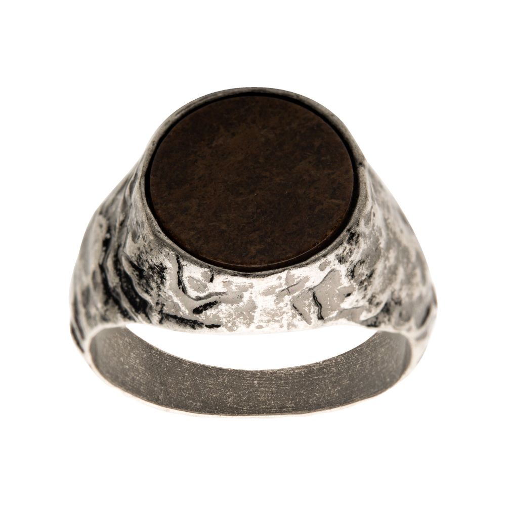 Stainless Steel Silver IP with Bronze Stone Ring