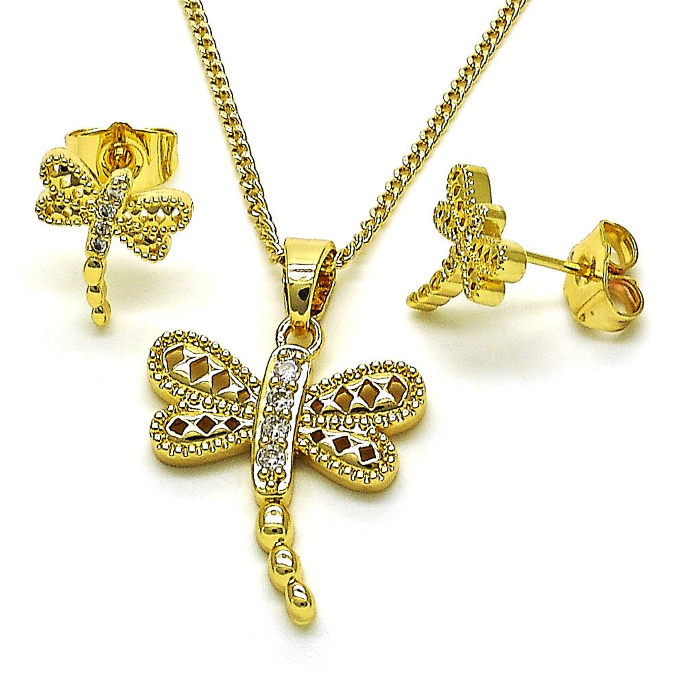 Set Collar/ Pantallas Libélulas Blanca, Gold Filled